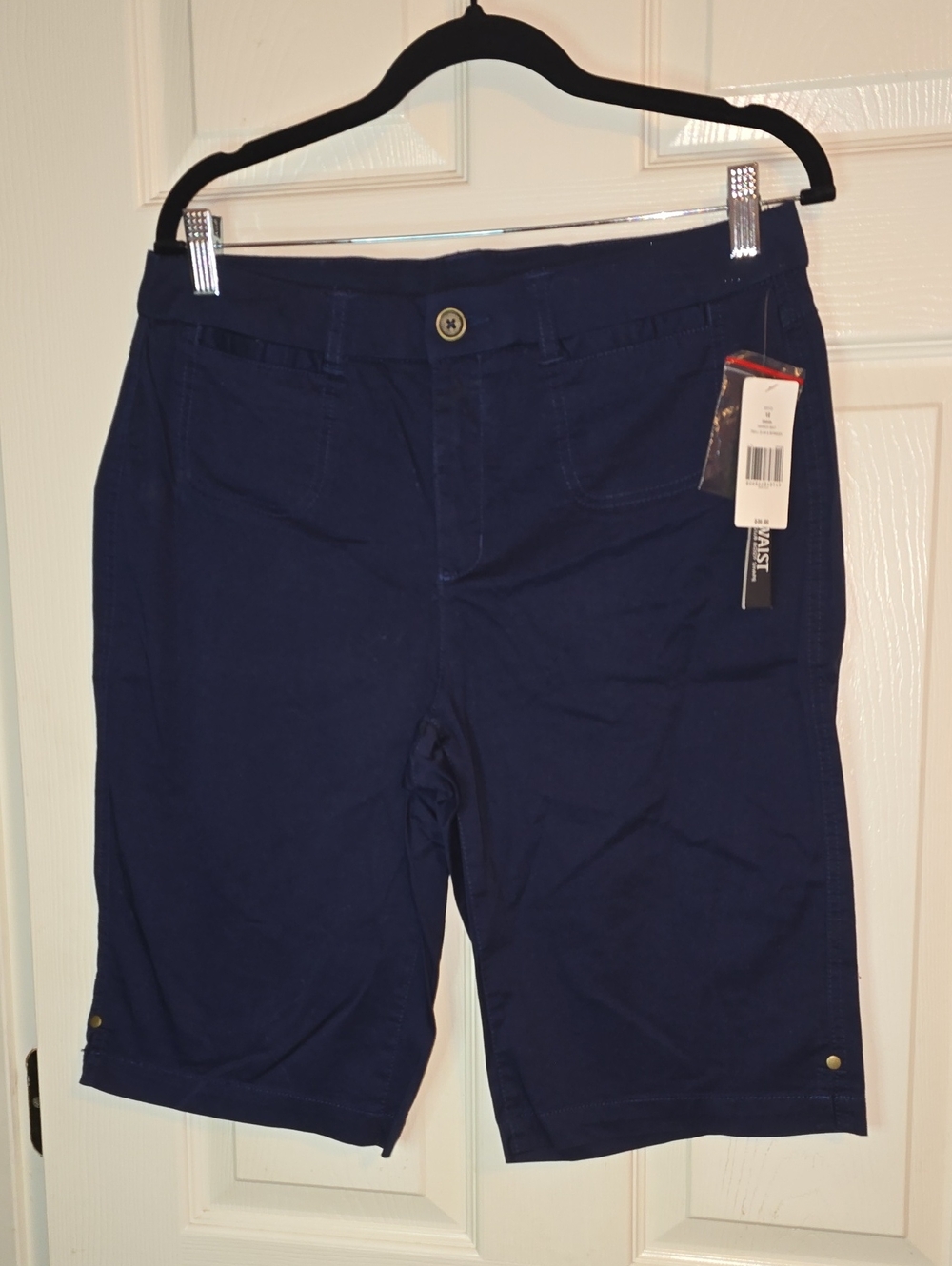 Kim Rogers Navy Bermuda Shorts with Button Waist